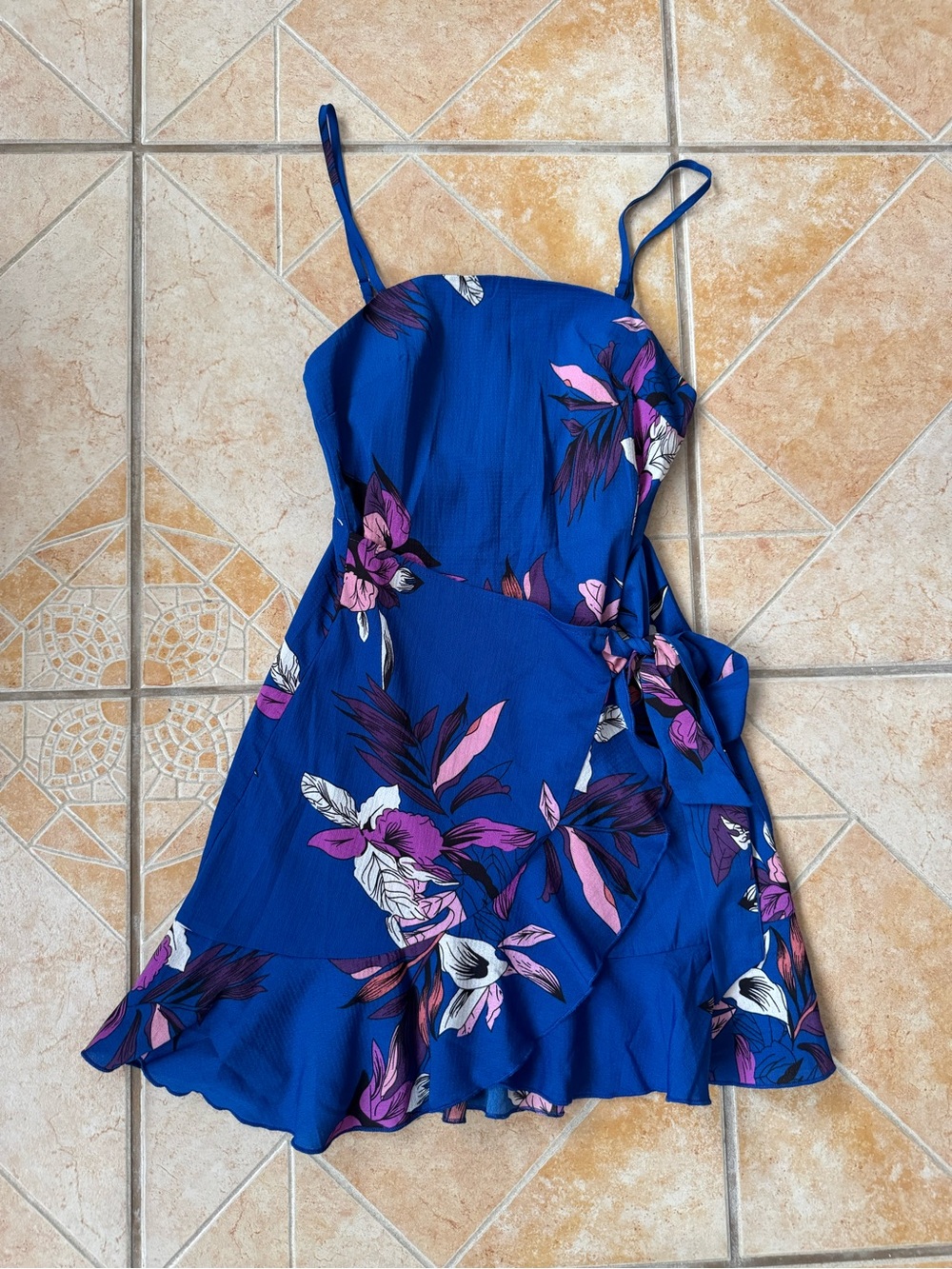 L'ATISTE Royal Blue Floral Mini Dress with Pink & White Accents